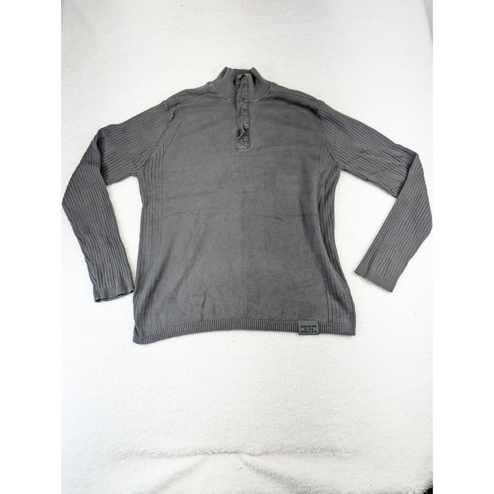 Calvin Klein Sweater Men's‎ Gray Ribbed Long Sleeve Business Cotton Preppy L